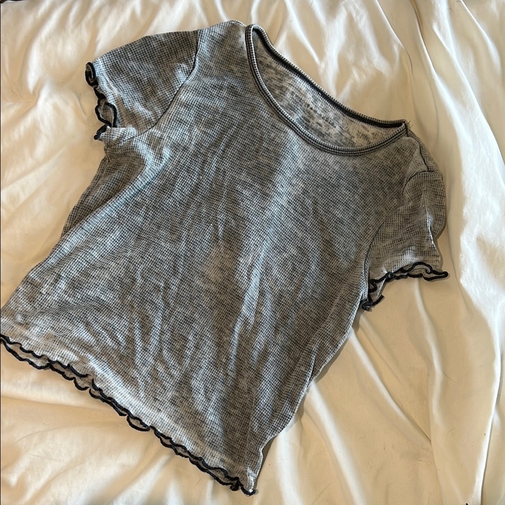 Gray Ruffle Trim T-Shirt